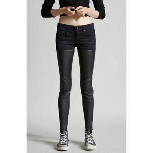 R13 Black Cow Leather Leg Chaps Low Rise Denim Skinny Jeans 27